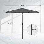 Simple Deluxe 9Ft Outdoor Patio Umbrella Table Market Umbrella With Push Button Tilt And Crank, 8 Sturdy Ribs, Uv Protection Waterproof For Garden, Lawn, Deck, Backyard, Pool, Grey