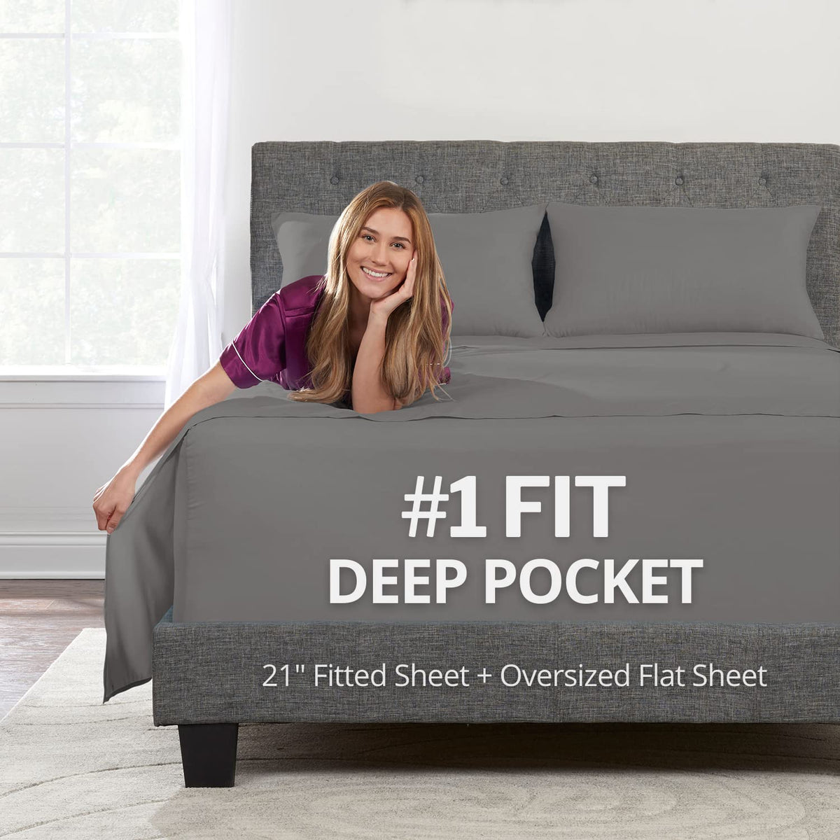 King Size Bed Sheets Deep Pockets - 4 Piece Set, Oversized Flat Sheet, 21 Inch Extra Deep Fitted Sheet, 2 Zippered Pillowcases -