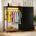 Simple Deluxe Storage Clothes Rack with 6 Drawers, Charging Station & LED Lights, Fabric Chest Shelves Clothing Rack, Wooden Por