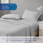 Degrees Of Comfort Coolmax Cooling Sheets | Queen Size Bed Sheet Set For Hot Sleepers | Soft Fabric With Deep Pocket, Light Grey 4Pc
