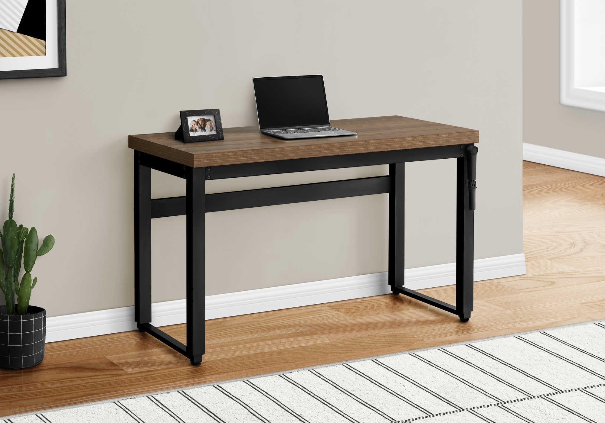 Monarch Specialties 7675 Computer Desk, Home Office, Standing, Adjustable, 48&quot; L, Work, Laptop, Metal, Laminate, Walnut, Black, Contemporary, Modern Desk-48 Adj.Height, 47.25&quot; L x 23.75&quot; W x 29.5&quot; H