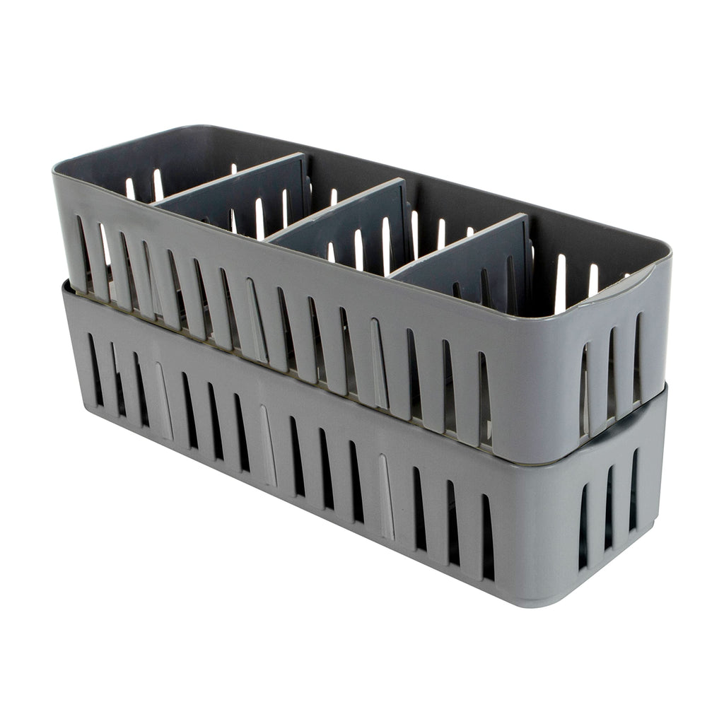 Simplify 2 Pack 4 Compartment Stackable Bin with Adjustable Dividers | Drawer Organizer | Storage Basket | Good for Office | Des