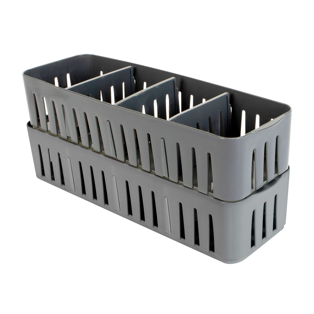 Simplify 2 Pack 4 Compartment Stackable Bin with Adjustable Dividers | Drawer Organizer | Storage Basket | Good for Office | Des