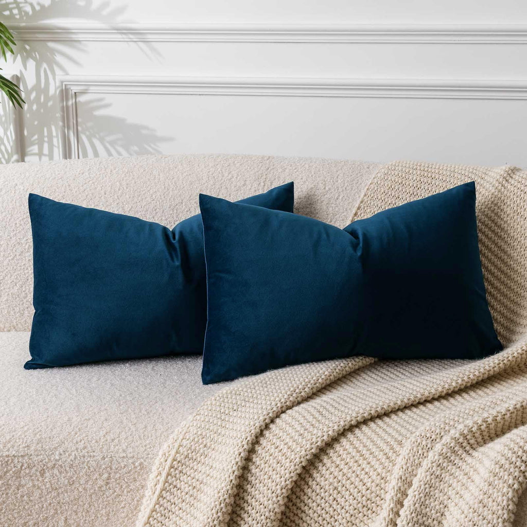 Juspurbet Navy Lumbar Velvet Throw Pillow Covers 12X20 Inch Set Of 2 For Living Room Couch Sofa Bedroom Decorative Rectangle Sol