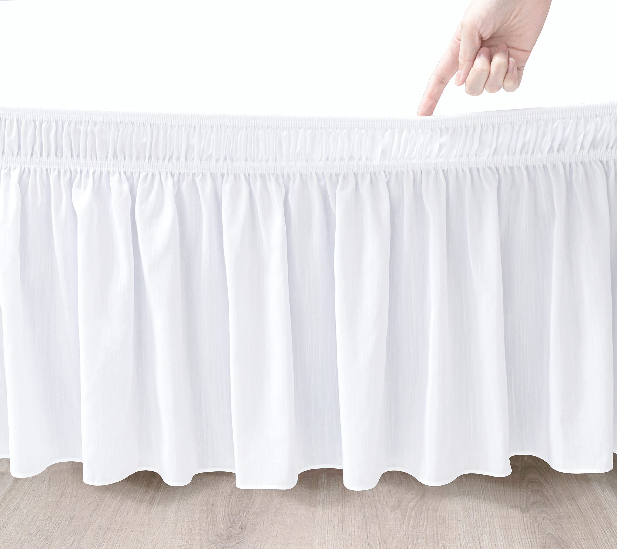 Biscaynebay Wrap Around Bed Skirts With Split Corners For King Beds 18' Drop, White Elastic Dust Ruffles Easy Fit Wrinkle & Fade Resistant Silky Luxurious Fabric Solid Machine Washable