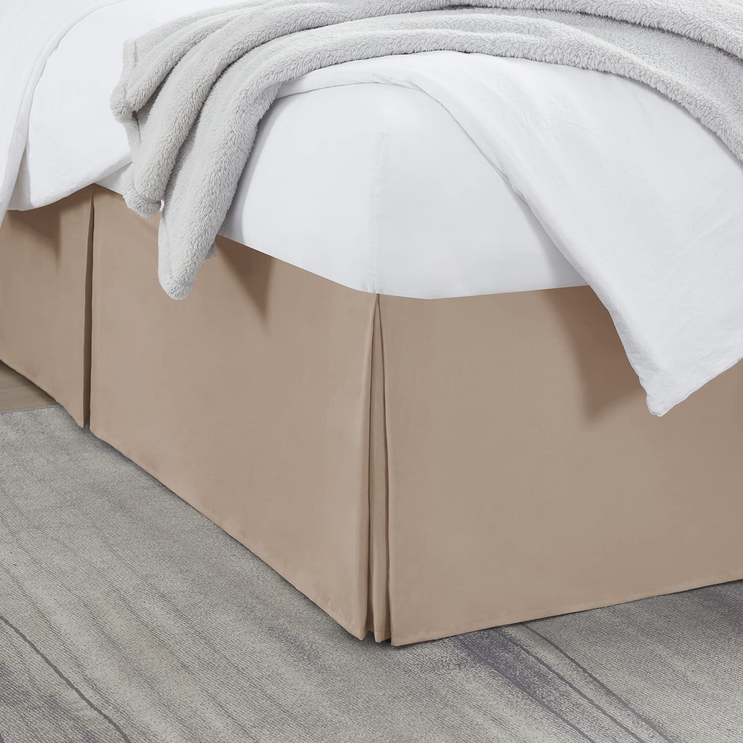 Nestl Taupe Full Xl Bed Skirt - Full Xl Size Bed Skirt 14 Inch Drop - Brushed Microfiber Bed Skirts - Hotel Quality Pleated Bed