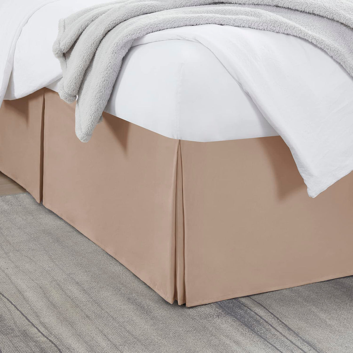 Nestl Taupe Full Xl Bed Skirt - Full Xl Size Bed Skirt 14 Inch Drop - Brushed Microfiber Bed Skirts - Hotel Quality Pleated Bed