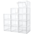 Attelite Upgrade 12Pack Shoe Box Storage Containers,Thicken Sturdy Clear Stackable Plastic Shoe Organizer Box With Magnetic Door, X-Large Drop Front Shoe Box