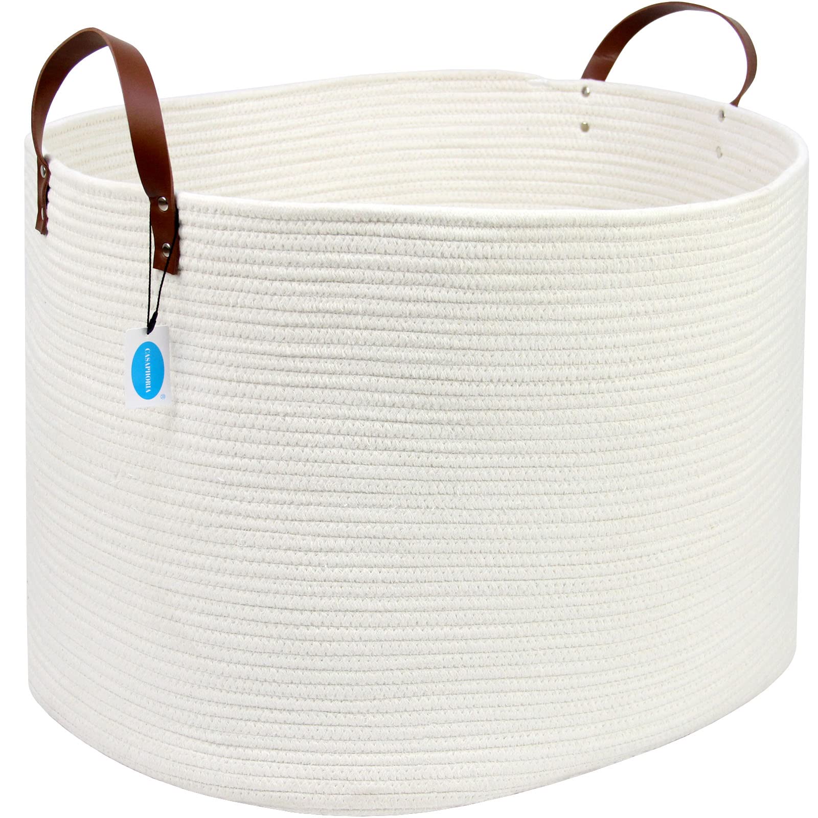 Casaphoria Extra Large Woven Cotton Rope Storage Basket For Organizing Towels Blanket Laundry Baskets For Bathroom,White Tall La