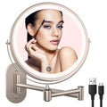 Rechargeable Wall Mounted Lighted Makeup Vanity Mirror 8 inch 1X/10X Magnifying Mirror with 3 Color Lights, Double Sided Bathroo