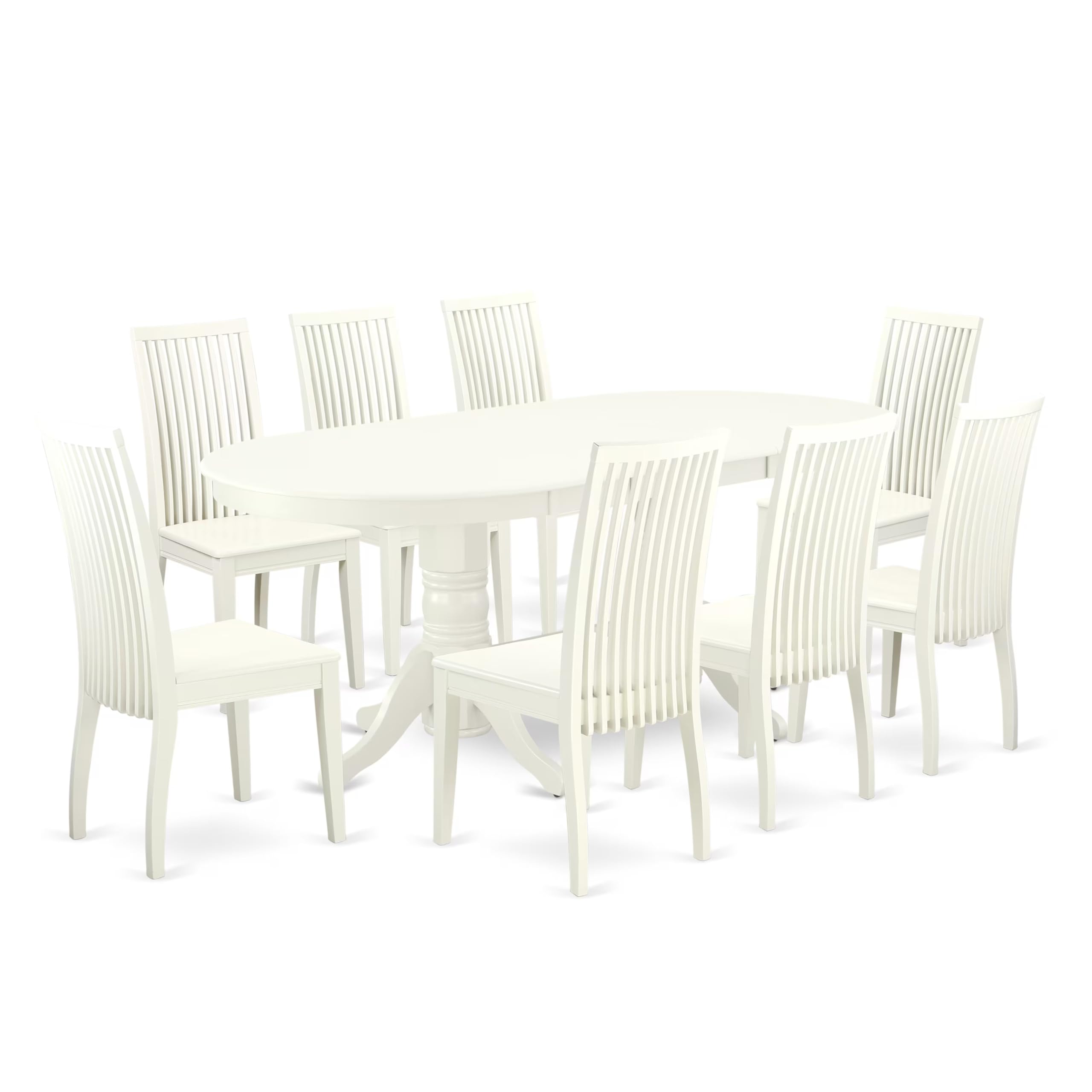 East West Furniture Vaip9-Lwh-W 9 Piece Dining Room Furniture Set Includes An Oval Kitchen Table With Butterfly Leaf And 8 Dining Chairs, 40X76 Inch, Linen White