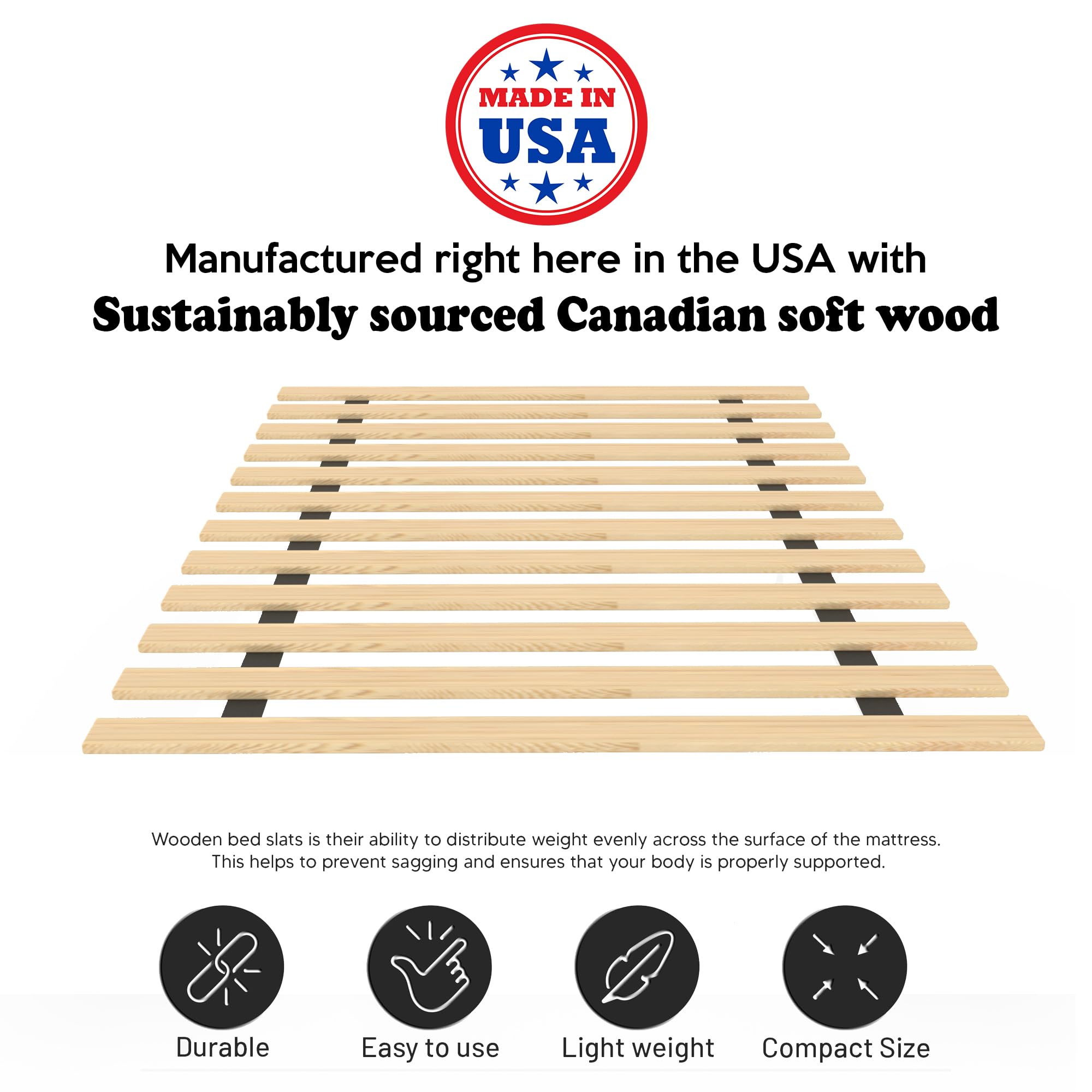 Continental Mattress, 1-Inch Extra Heavy Duty Horizontal Wooden Bunkie Board/Bed Slats, Enhance Mattress Support, King, Beige