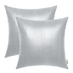 BRAWARM Silver Leather Throw Pillows 16 X 16 Inches, Snake Leather Pillow Covers Pack of 2, Faux Leather Decorative Pillow Cover
