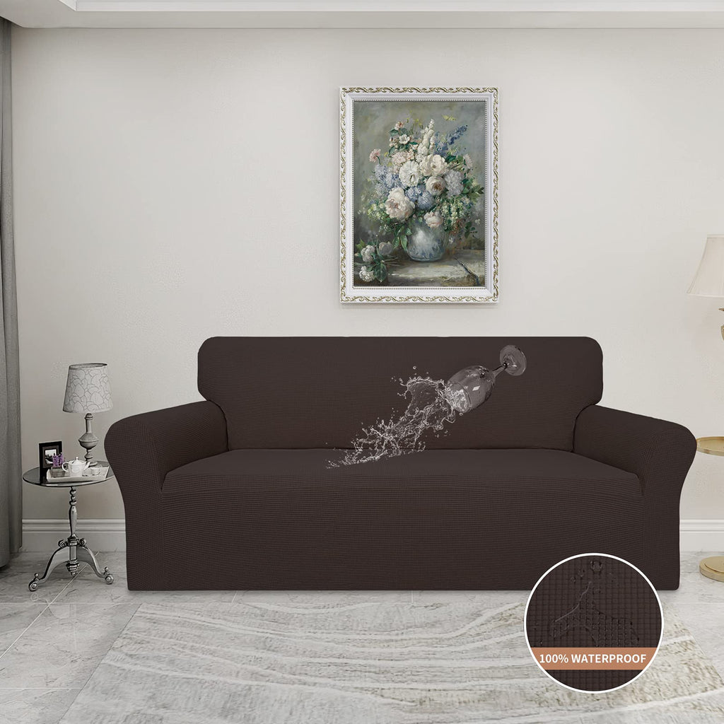 Easy-Going 100% Waterproof Couch Cover, Dual Waterproof Sofa Cover, Stretch Jacquard Sofa Slipcover, Leakproof Furniture Protector For Kids, Pets, Dog And Cat(Oversized Sofa, Chocolate)