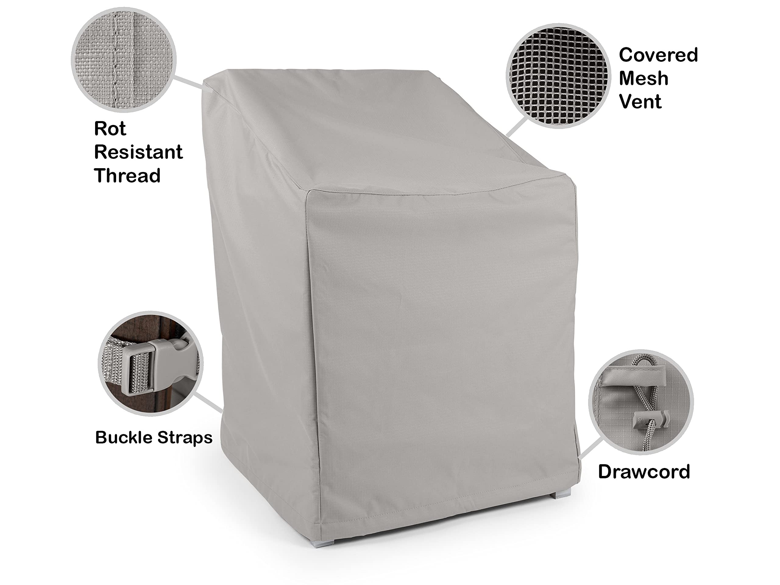 Covermates Outdoor Chair Cover - Heavy-Duty Polyester, Weather Resistant, Drawcord Hem, Seating And Chair Covers, 34W X 40D X 34H, Ripstop Grey