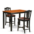 East West Furniture YACH3-BLK-LC 3 Piece Counter Height Pub Set for Small Spaces Contains a Rectangle Kitchen Table and 2 Faux Leather Dining Room Chairs, 30x48 Inch