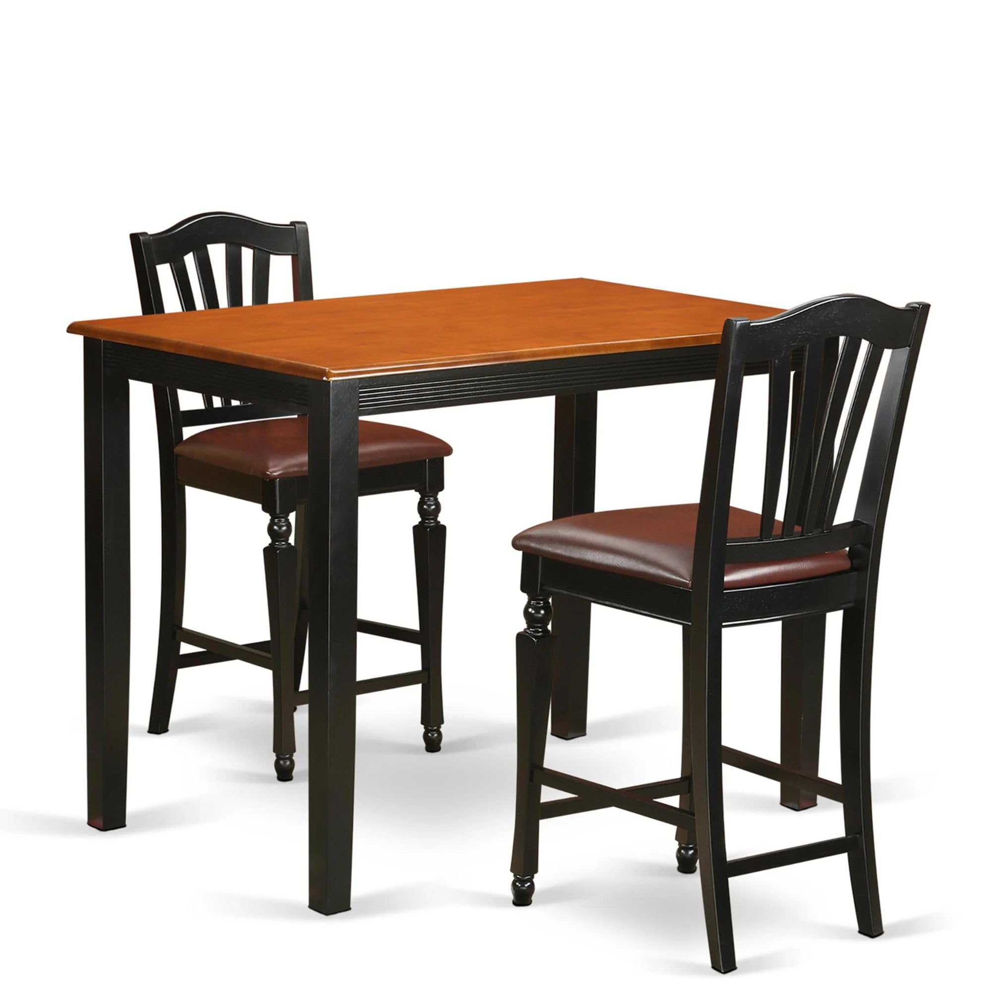 East West Furniture YACH3-BLK-LC 3 Piece Counter Height Pub Set for Small Spaces Contains a Rectangle Kitchen Table and 2 Faux Leather Dining Room Chairs, 30x48 Inch