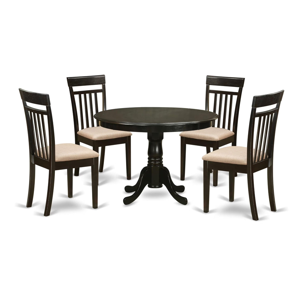 East West Furniture HLCA5-CAP-C 5 Piece Dinette Set for 4 Includes a Round Dining Room Table with Pedestal and 4 Linen Fabric Kitchen Dining Chairs, 42x42 Inch, Cappuccino