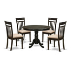 East West Furniture HLCA5-CAP-C 5 Piece Dinette Set for 4 Includes a Round Dining Room Table with Pedestal and 4 Linen Fabric Kitchen Dining Chairs, 42x42 Inch, Cappuccino