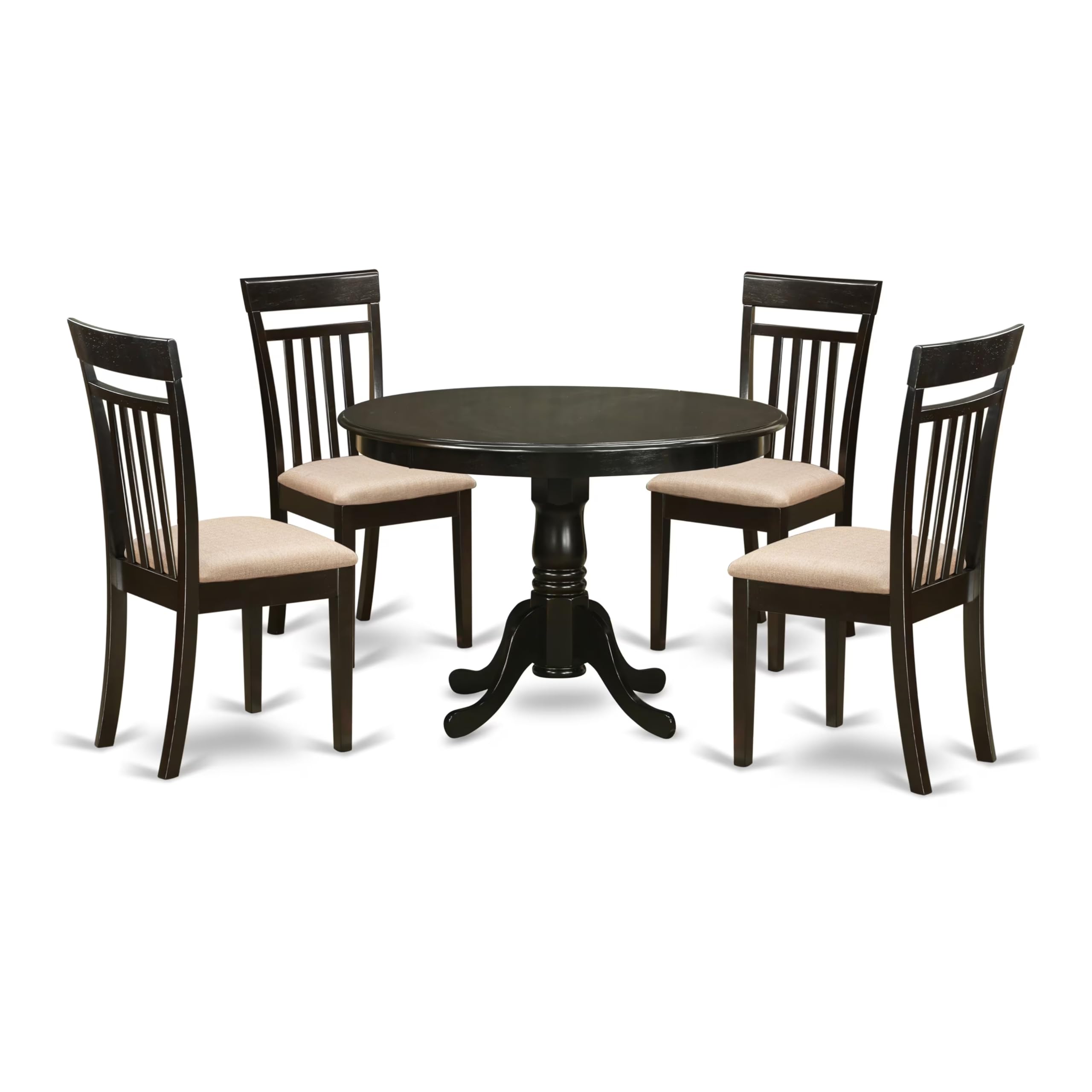 East West Furniture HLCA5-CAP-C 5 Piece Dinette Set for 4 Includes a Round Dining Room Table with Pedestal and 4 Linen Fabric Kitchen Dining Chairs, 42x42 Inch, Cappuccino