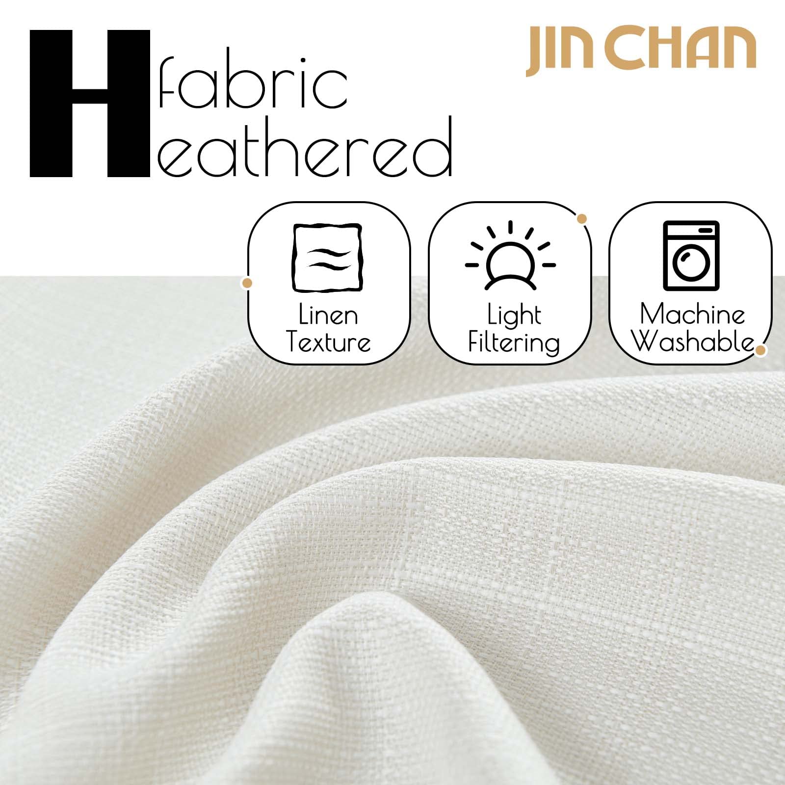 Jinchan Linen Textured Curtains 63 Inch Length Farmhouse Curtains For Living Room Bedroom Casual Weave Back Tab Drapes Light Fil