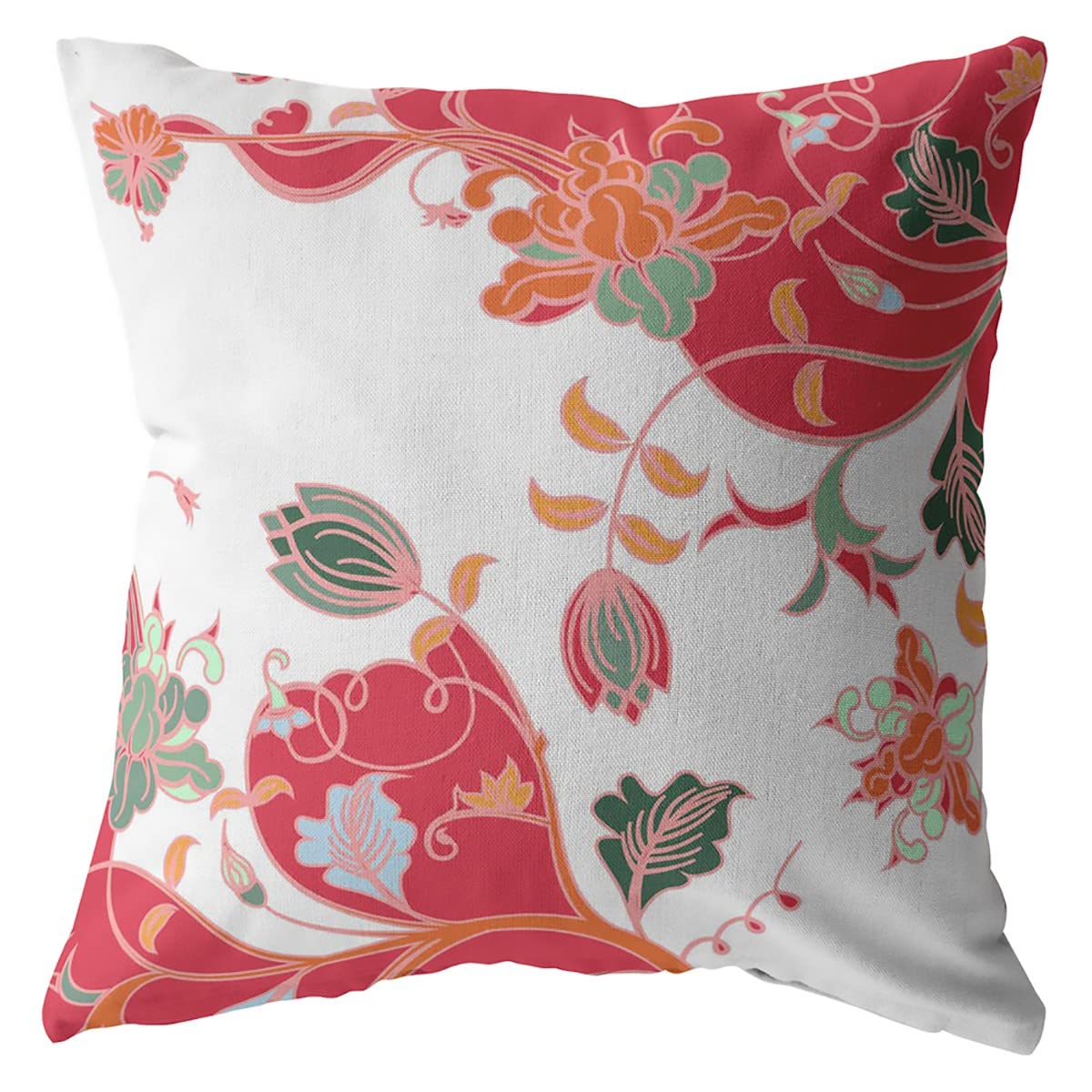 HomeRoots Red On White Red White Garden Decorative Suede Throw Pillow