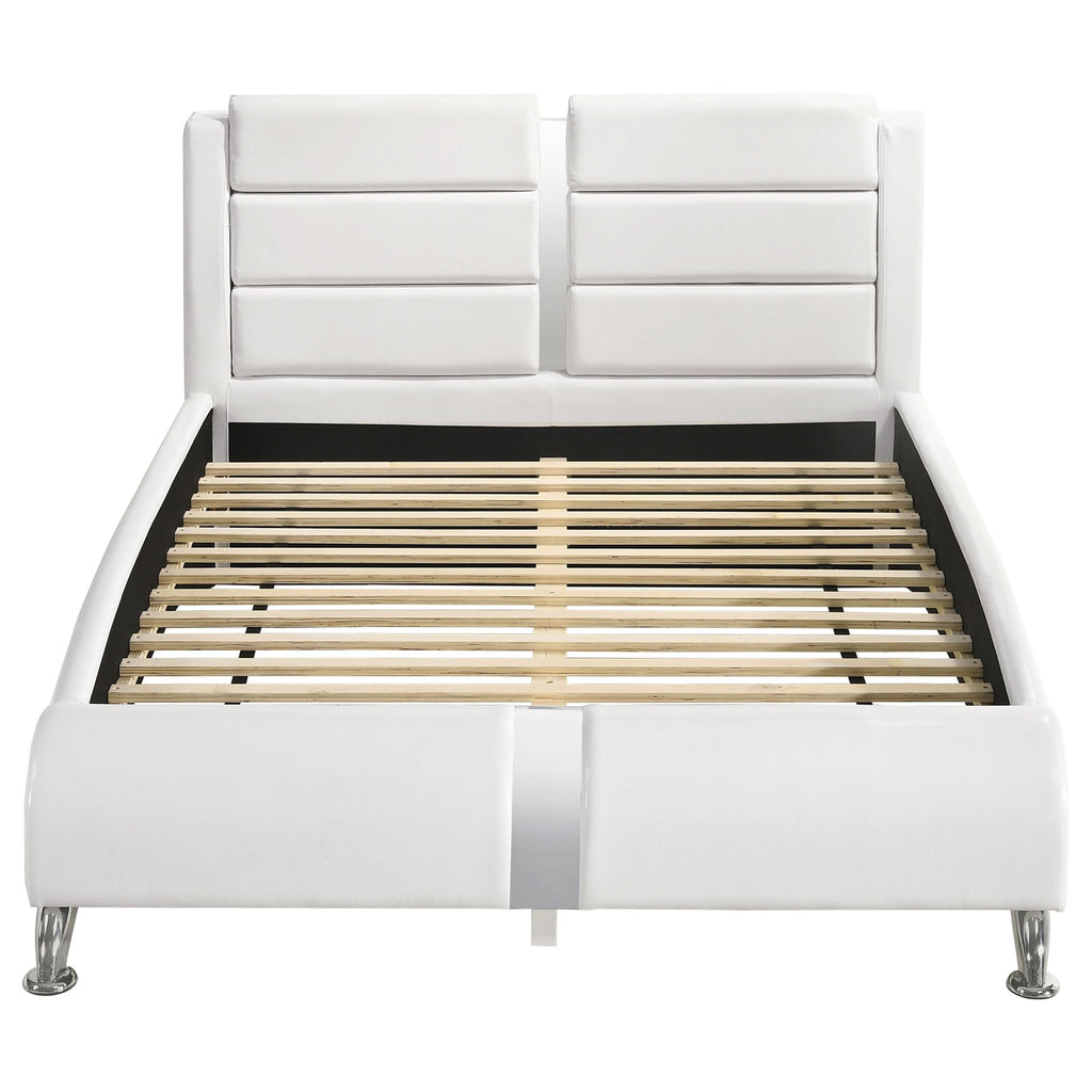Coaster Home Furnishings Jeremaine Contemporary Leatherette Upholstered Eastern King Size Sleigh Bed Frame Platform Bed 40-inch Headboard White 300345KE