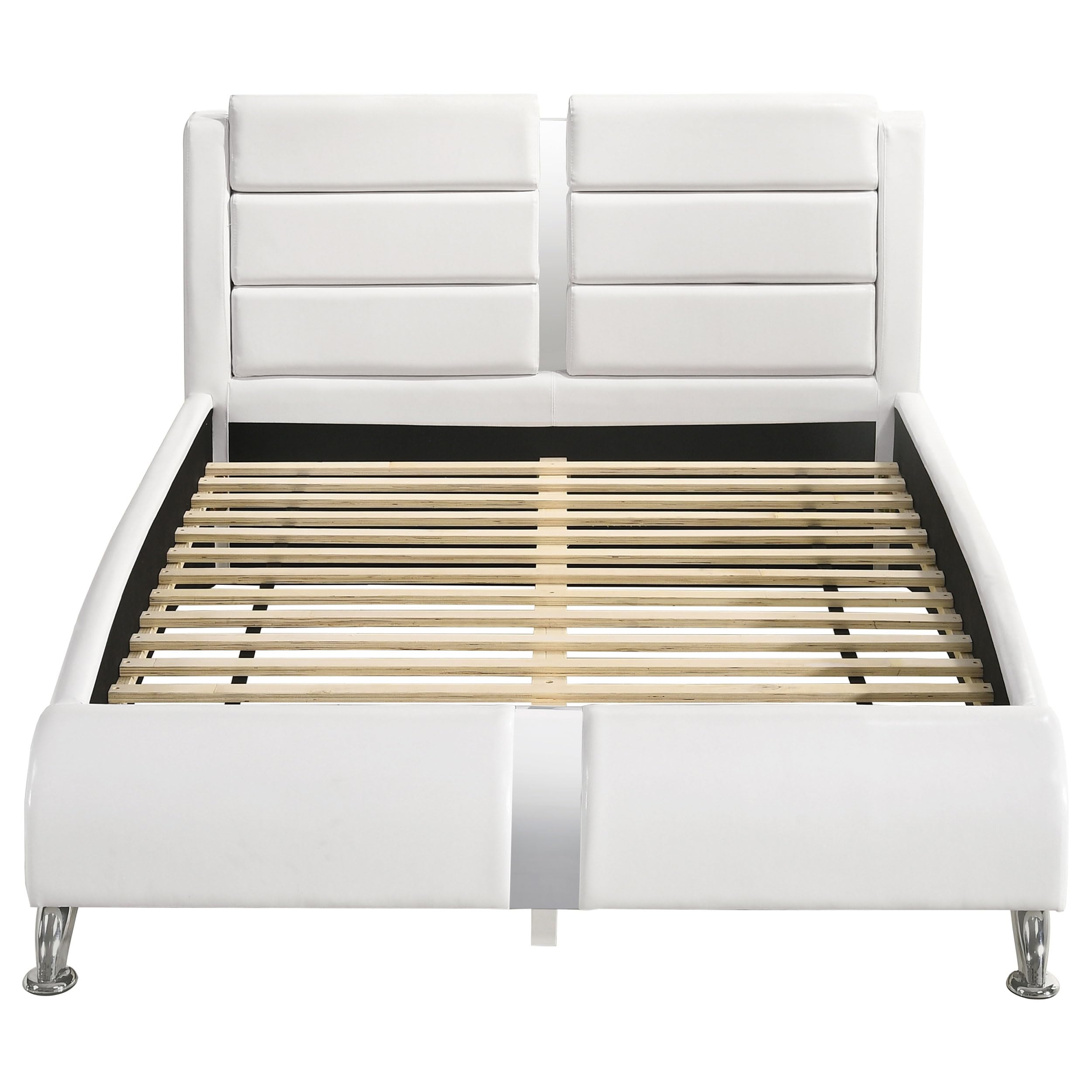 Coaster Home Furnishings Jeremaine Contemporary Leatherette Upholstered Eastern King Size Sleigh Bed Frame Platform Bed 40-inch Headboard White 300345KE