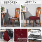 Buyue Fast Installation Dining Room Chair Covers Set Of 4, Luxury Stretch Jacquard Seat Slipcovers For Kitchen Armless Chairs, Rear Gapped- Burgundy- 4