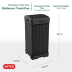 Keter Baltimore Resin 38 Gallon Outdoor Kitchen Trash Can With Lid And Drip Tray For Easy Cleaning-Perfect For Patio Dining, Bla