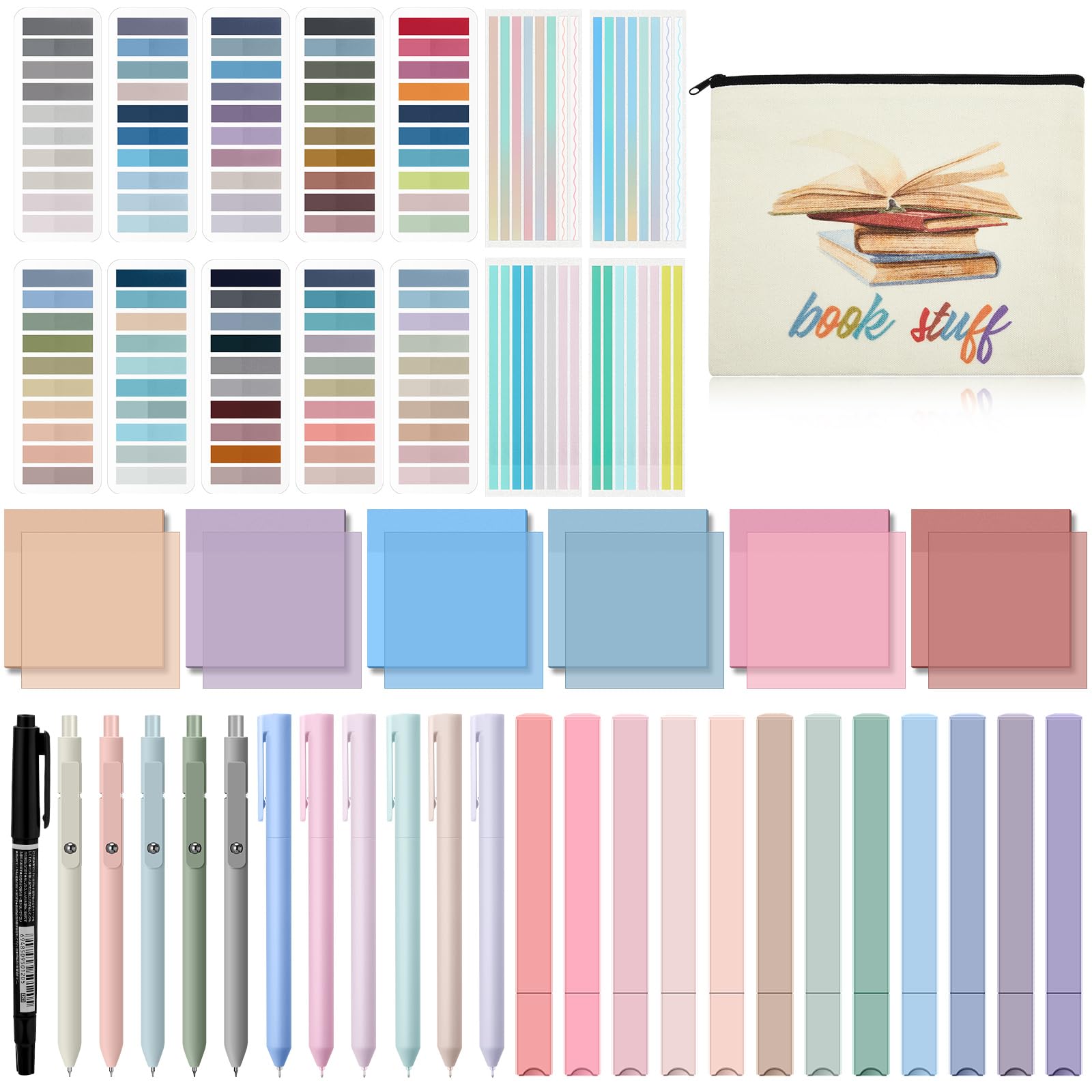 Trandraft Book Annotation Kit, 2640 Pcs Sticky Tabs, 300 Sticky Notes, 11 Pcs Gel Ink Pen, 12 Pcs Highlighter Marker, Set Of Pen