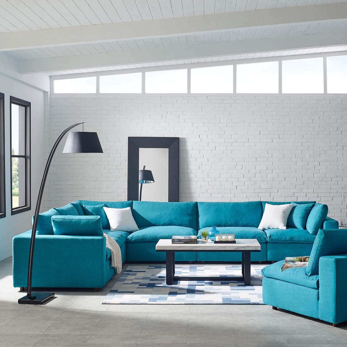 Modway Commix Down-Filled Overstuffed Upholstered 6-Piece Sectional Sofa Set In Teal