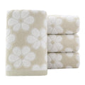 Pidada Hand Towels Set of 4 Floral Pattern 100% Cotton Soft Absorbent Decorative Towel for Bathroom (Brown)