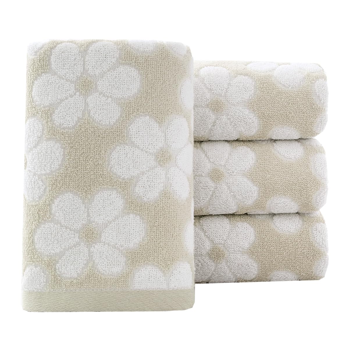 Pidada Hand Towels Set of 4 Floral Pattern 100% Cotton Soft Absorbent Decorative Towel for Bathroom (Brown)