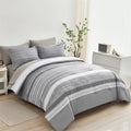 Kakijumn 7 Piece Bed In A Bag Stripe Comforter Set King Size, White Grey Patchwork Striped Comforter And Sheet Set, All Season S