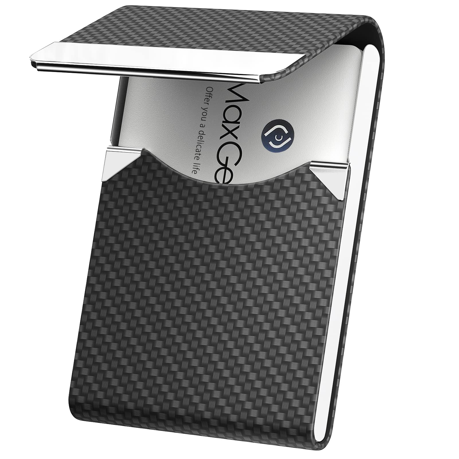Maxgear Business Card Holder, Pu Leather Business Card Case Pocket Card Holders For Men Or Women, Metal Slim Name Card Holder Rf