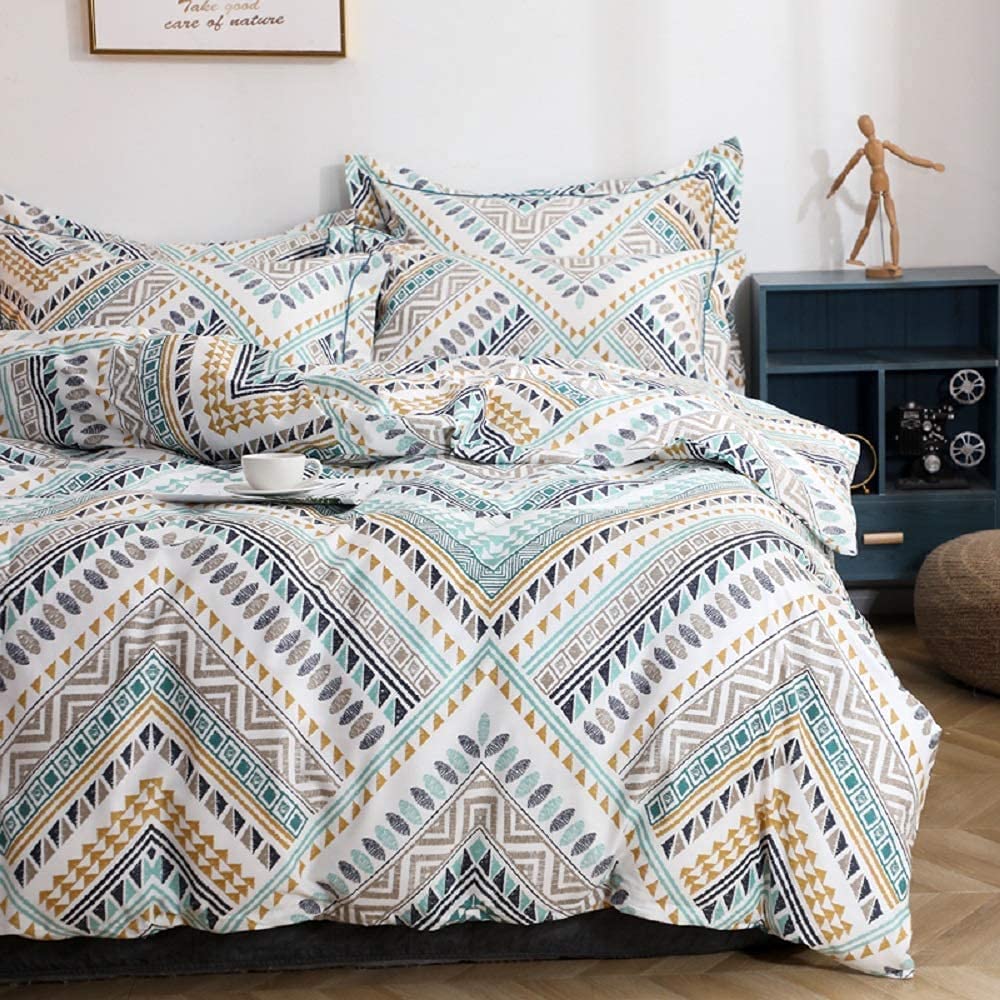 Boho Duvet Cover King, 100% Cotton Boho King Bedding Set 3 Pieces Shabby Chic Turquoise King Size Duvet Cover Boho For All Seaso