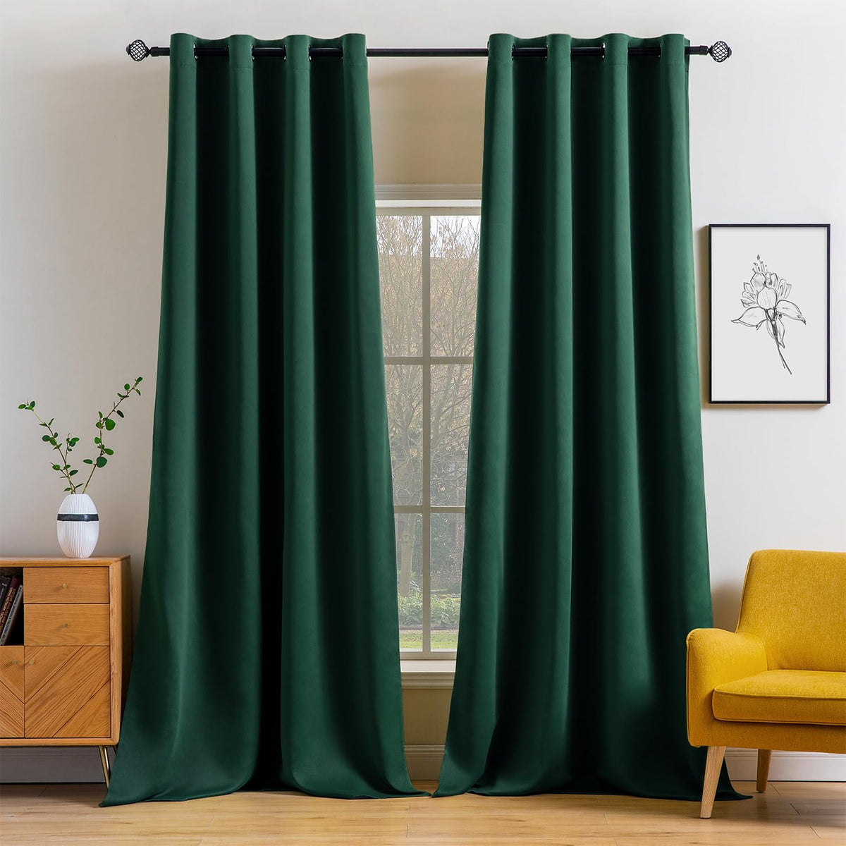 Miulee Christmas Dark Green Blackout Curtains 96 Inches Long For Bedroom Living Room Thermal Insulated Room Darkening Grommet To