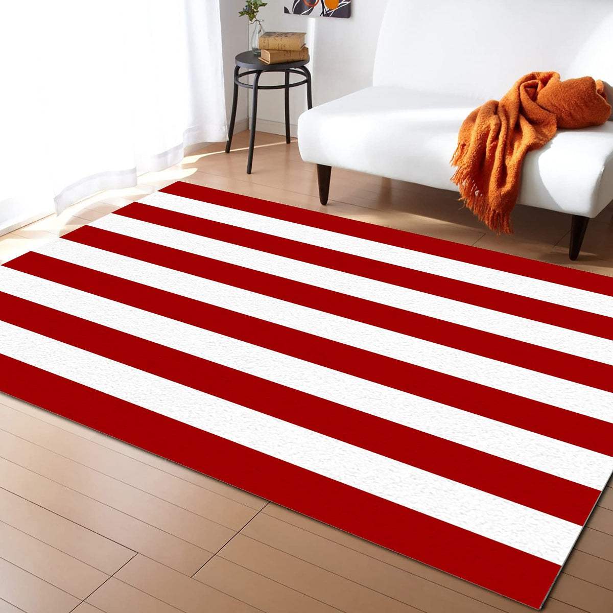 Red and White Stripes Area Rug, Rugs for Living Room Bedroom Decor Kids Room, Non-Slip Non-Shedding Area Rugs 2x3 Feet, Room Decor Aesthetic Carpet Home Decor Washable Rug