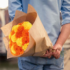 Tboxbo Artificial Marigold Flower Heads Bulk Bunch Fake Halloween With Stems For Party Birthday Diwali Decoration(Gold And Orang