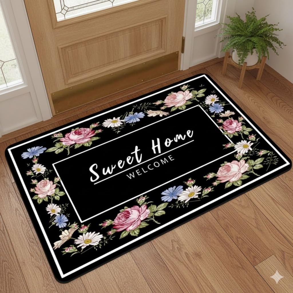 Scribify Decorative Bathroom Mat, Non Slip, High Soaking,Thin Bathroom Mat, Flat Bath Rug Super Absorbent Quick Drying for Home
