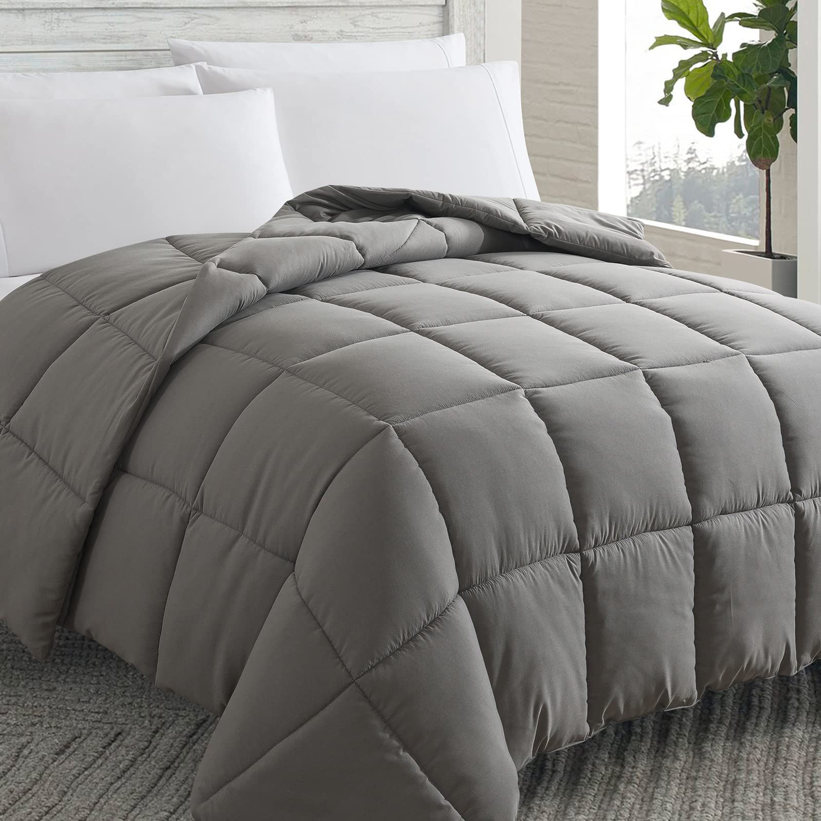 Cosybay Down Alternative Comforter (Dark Grey, Twin) - All Season Soft Quilted Twin Size Bed Comforter - Duvet Insert With Corne
