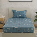 Huesland By Ahmedabad Cotton 144 Tc Bedsheet For Single Bed With 1 Pillow Cover | Blue, White & Grey