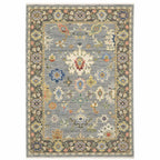 HomeRoots 509350 8 x 11 ft. Blue Gray Gold Green Pink Orange Ivory & Red Oriental Power Loom Stain Resistant Rectangle Area Rug with Fringe