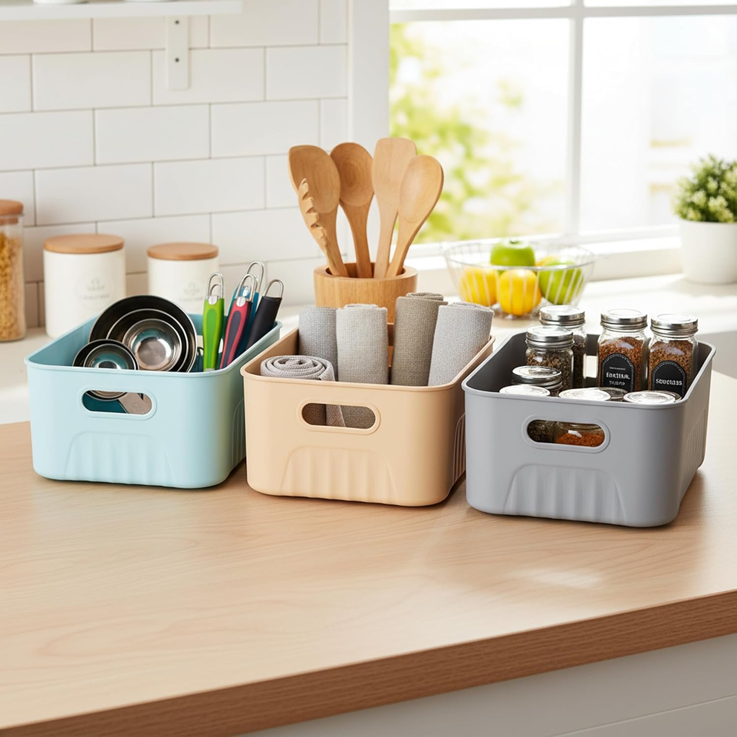 Sr (3 Pis) Home Organiser Storage Box | Basket For Storage | Plastic Organiser For Storage | Wardrobe Organizer | Storage Box | 