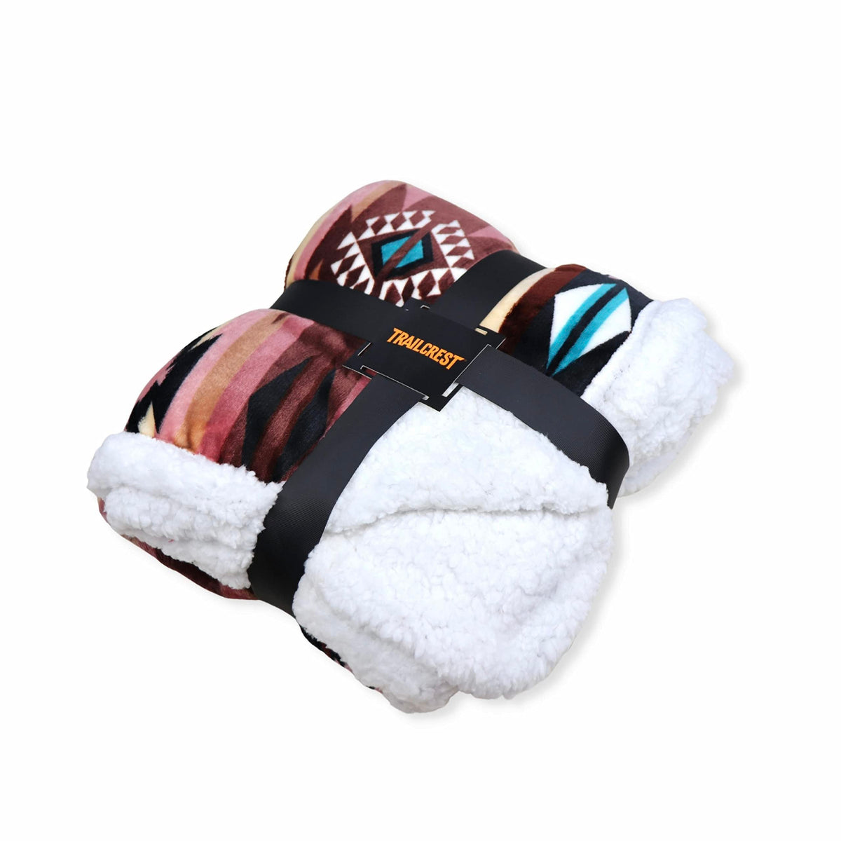 Trailcrest Sherpa Fleece Throw Blanket, Cozy Plush Adult Aztec Blanket For Men & Women Reversible With Aztec Prints Western Blan