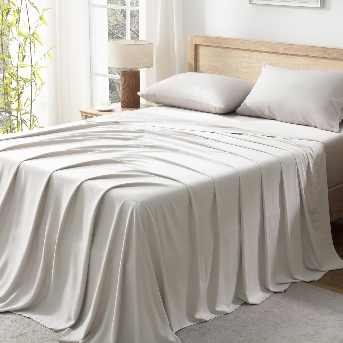 Andency Tannish Grey Full Size Bed Sheets, 100% Viscose Derived From Bamboo, Cooling Full Sheets, Deep Pocket Up To 16', Silky Soft Bed Sheets