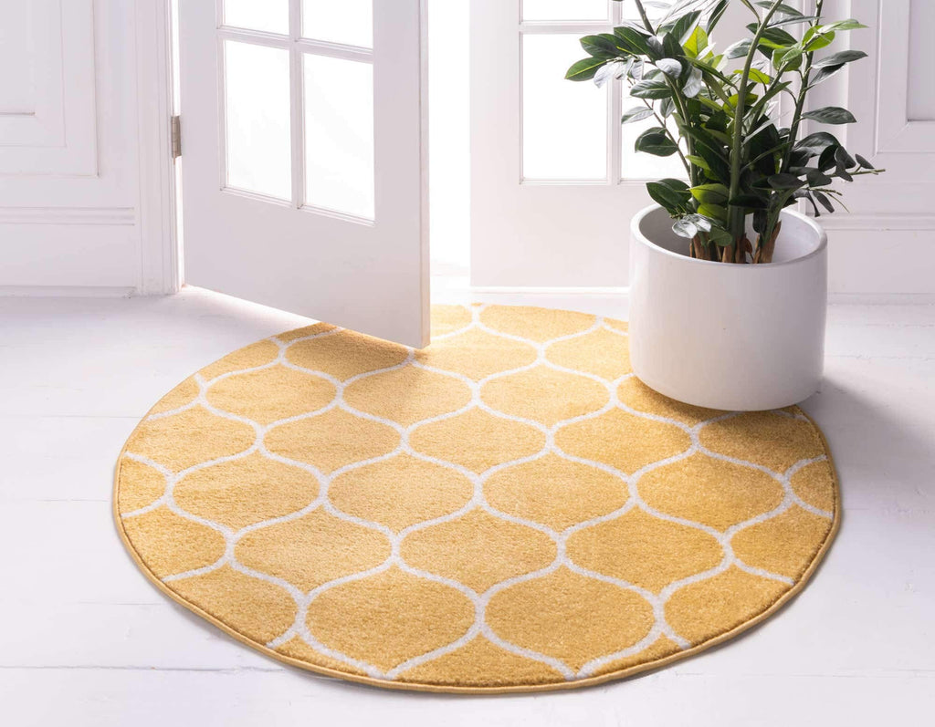 Unique Loom Trellis Frieze Collection Area Rug - Rounded (4' 1'' Round, Yellow/ Ivory)