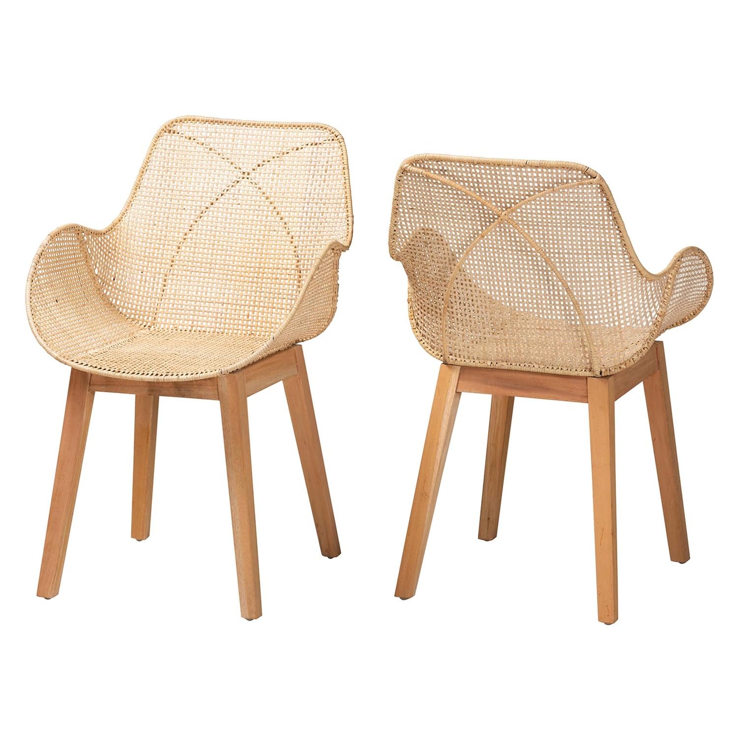 Baxton Studio Ballerina Brown Finished Mahogany Wood and Rattan Dining Chair