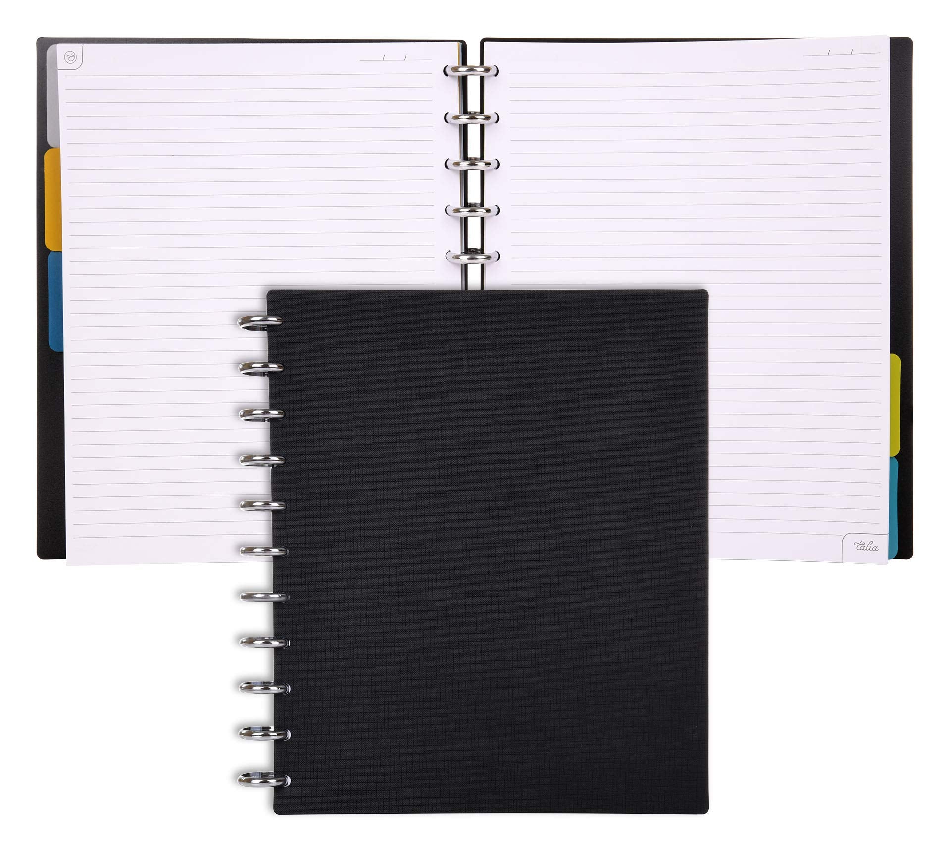 Talia Discbound Notebooks, Planner, Customizable, (Yblack W/Silver Discs, Letter (8.5In X 11In))